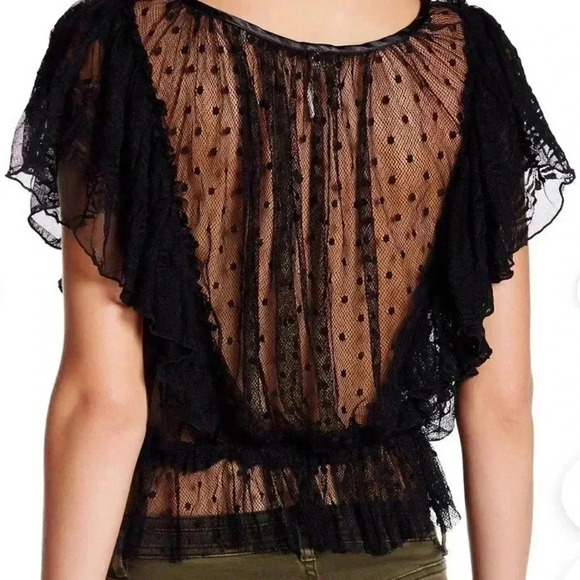 Free People Black Sweet Surprise Lace
Sheer Blouse Ruffles Boho Women's - Picture 3 of 7